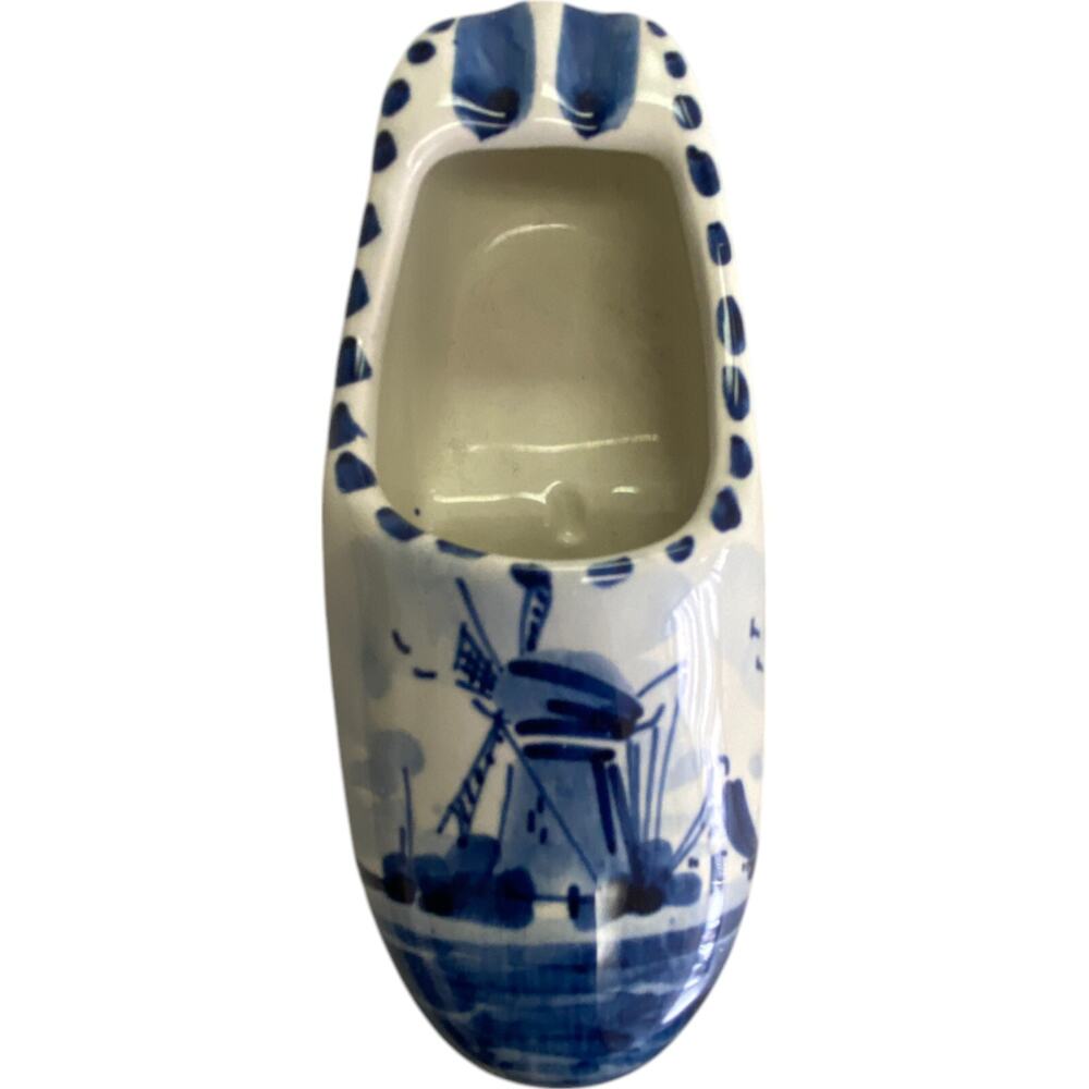 Vintage Delft Dutch Shoe Windmill Hand Painted Ceramic Figurine Blue White - Picture 2 of 5